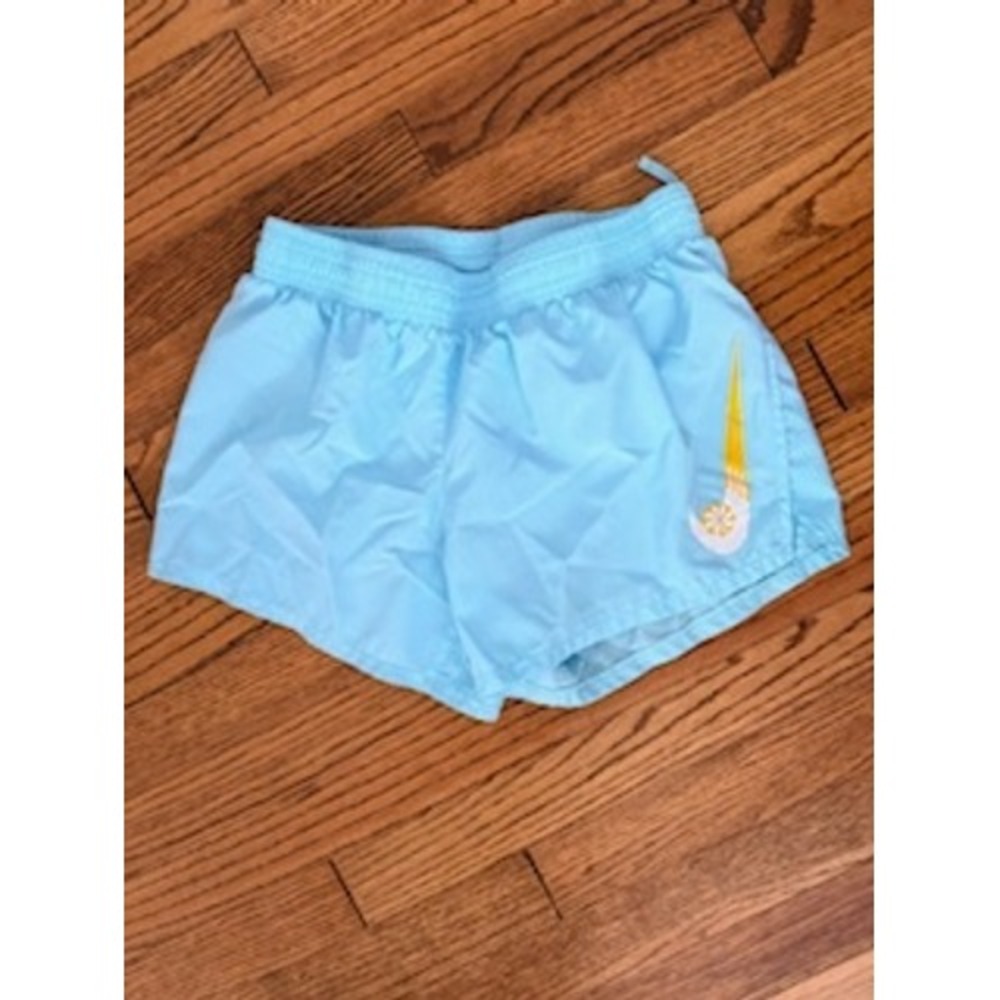 Nike Dri-FIT Running Shorts Womens Small Blue Excellent Graphic Swoosh Athletic